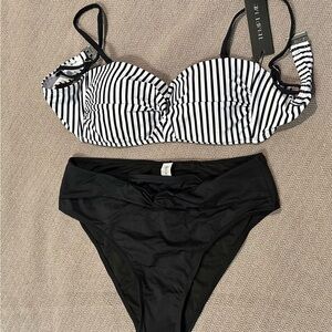 Tempt Me Striped Black and White Bikini Set, size Small. NWT